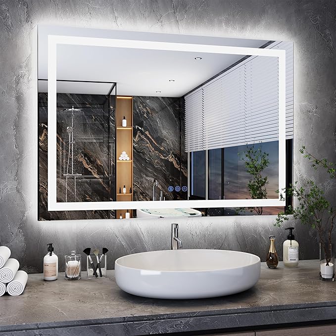 Antok 36"x 48" LED Bathroom Mirror with Lights, Anti-Fog, Dimmable, Lighted Vanity Mirror with Tempered Glass, Memory Function, 3 Light Modes, Safe Use, Horizontal, Vertical, Wall Mount
