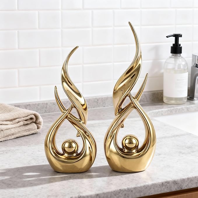 DOVDOV 2-Piece Abstract Gold Home Decor Set, Ceramic Abstract Sculptures, Modern Art Pieces, Suitable for Coffee Table Tops, Office Bookshelves, Dining Table Centers, and entryway Decor.