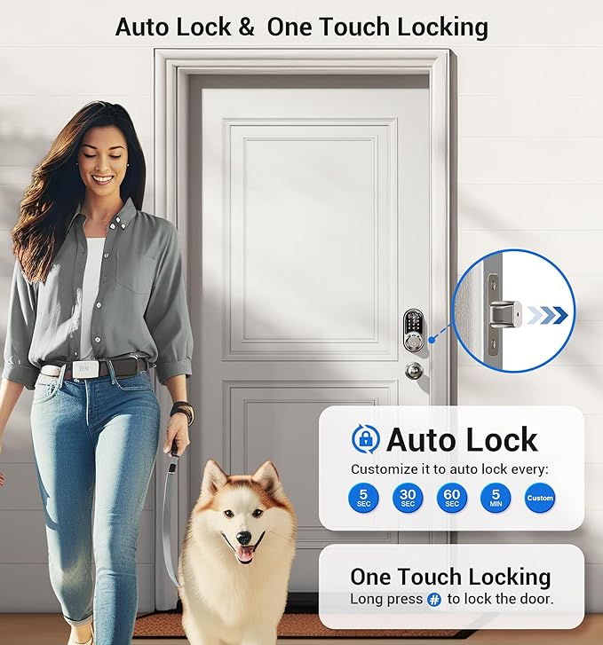Veise RZ07C Smart Locks for Front Door, 2 Knob Handle Set, Fingerprint Keyless Entry, App Control Biometric Lock, Electronic Digital Touchscreen Keypad Deadbolt, Easy Install, Auto Lock, Satin Nickel