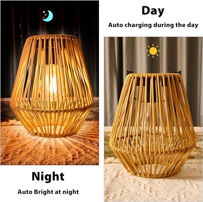 2 Pack Hanging Solar Lanterns Outdoor Waterproof, Rattan Lanterns Hanging Solar Lights, Outdoor Lamp Decorations for Yard Garden Pathway Porch Patio Outside Decor