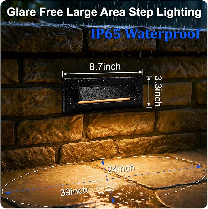 Outdoor Step Lights, 5W 12V Landscape LED RGB Color Changing Outdoor Low Voltage Deck Step Stair Lights Wired for Railing Fence Retaining Wall Christmas Decorations, Heavy Duty, Black, 12PK