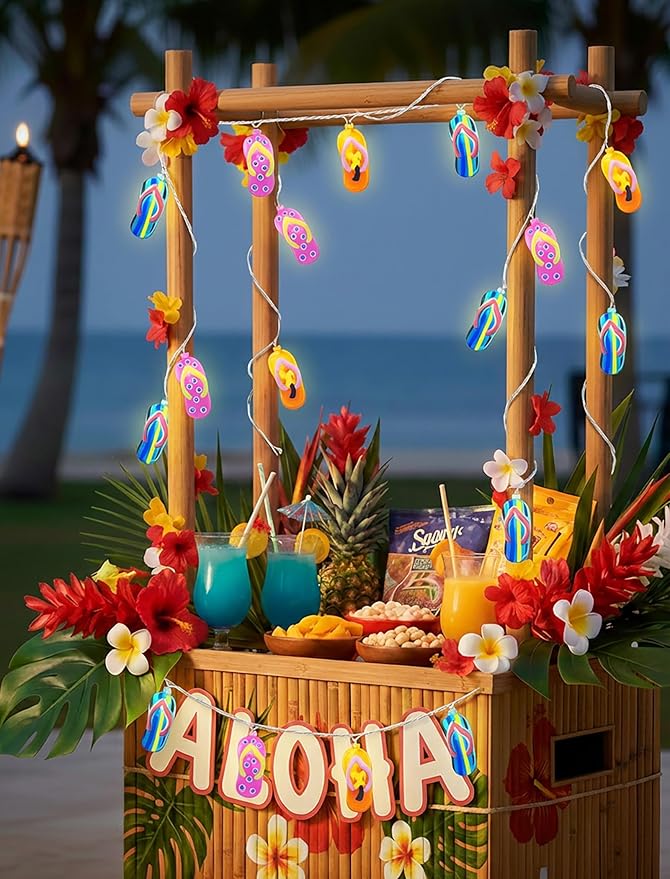 8.5Ft Summer Beach Themed Lights, 10L LED Flips Flops String Lights Plug in for Indoor and Outdoor Holiday Summer, Luau Aloha Hawaiian Tropical Party Décorations.