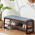 Shoe Rack Bench,2 Tier Solid Wooden Entryway Bench with Shoe Storage, Shoe Rack with Cushion for Living Room, Hallway(Grayish Blue, 39.4")