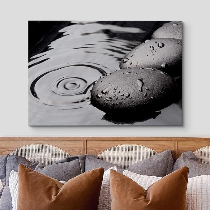 wall26 Canvas Print Wall Art Black Rocks with Ripples in The Water Floral Nature Photography Realism Bohemian Scenic Relax/Calm Cool for Living Room, Bedroom, Office - 12"x18"