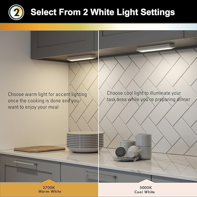 Ecolight 9-inch Bar Lights - 2-Pack, Battery Operated, Tap on/Off - White Color Changing, Dimmable, IR Remote with Timer - 80 Lumen, 30,000 Hour Rated Lamp Life - White Finish