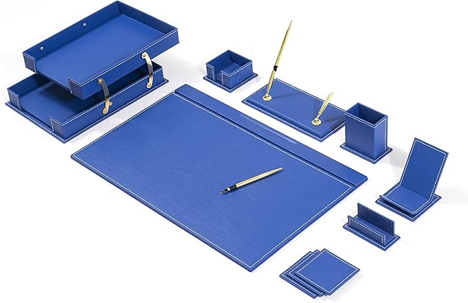 MOOGCO 12-Piece Leather Desk Set — Desk Pad 23.2" x 15.4", Double Document Tray, Pen Holder — Desk Organizer Set for Home Office & Executive Desk Accessories