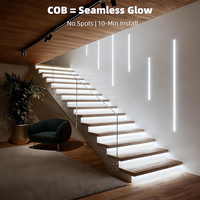 LED Strip Lights with Remote, 16.4ft 6500K Cuttable Dimmable Bright Daylight, White COB LED Strip Light for Mirror, Stair, Cabinet, Room