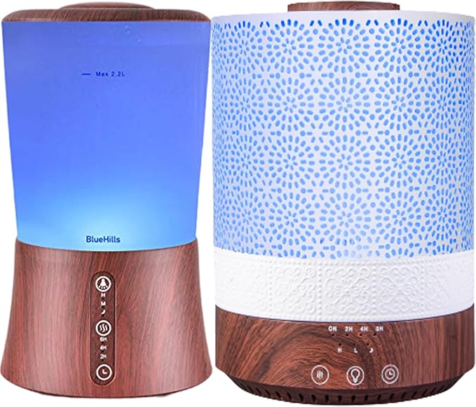 BlueHills Premium Set of Two Large 2000 ML and 2500 ML XL Essential Oil Diffusers Humidifier Combo for Large Room Home with Décor LED Lights Great Gift – Value Pack of Dark Wood Grain.