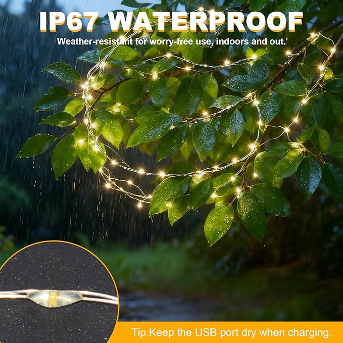Lemical Fairy Lights 65.6FT 200 LED USB Plug in Twinkle String Lights with Remote and Timer 8 Modes Waterproof Copper Wire Starry Light for Christmas Mason Jars DIY Wedding Table Decor(Warm White)
