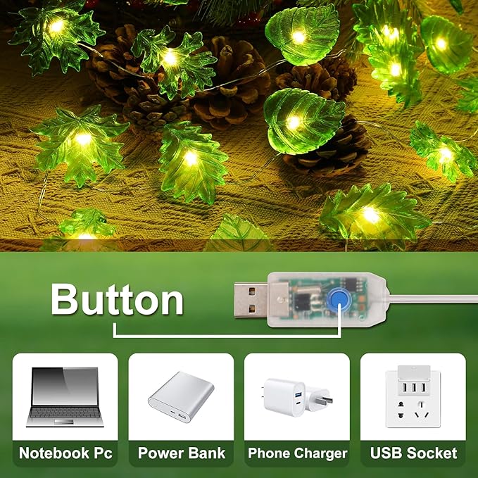 JASHIKA Artistic Leaf Fairy Lights for Bedroom Home Décor-USB & Battery Powered String Lights Indoor with Unique 3D Leaf Designs- LED Lights Garden Wall Table Decor 10ft 30LED with Remote