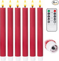 WYZworks 10" Fluted Ribbed LED Red Grooved Pillar Candles, Remote & 24h Timer Memory, On/Off Switch - Flameless Dimmable Battery Operated w/Flicker Mode, Home Wedding Decor (6 Pack)