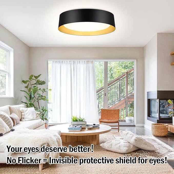 BrightHome 16in Flush Mount Ceiling Light, 3000LM 30W(300W Equiv), LED Ceiling Light Fixture 5CCT 2700K 3000K 4000K 5000K 6000K, Dimmable Ceiling Lamp for Bedroom Bathroom Hallway, Black and Gold