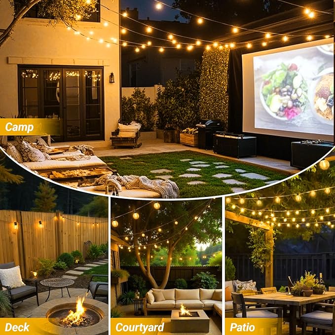 LAMPHOME LED Outdoor String Light, 26Feet Patio Lights with12+1Edison Shatterproof Bulbs(1Spare), UL Waterproof Outside Lights connectable Dimmable for Backyard Porch Decor,Yellow