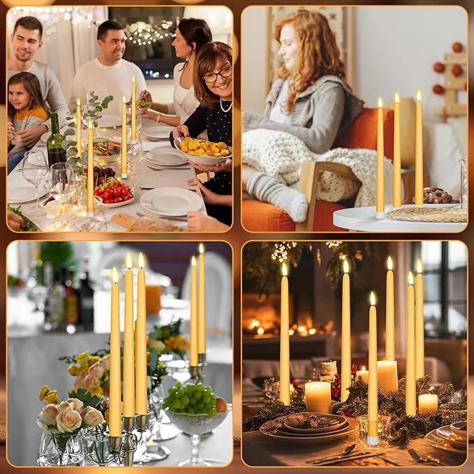 Macarrie 24 Packs Flameless Taper Candles Battery Operated Fake 11 Inch Long Candlelight LED Flameless Candlesticks Flickering Tapered for Spring Summer Wedding(Yellow)