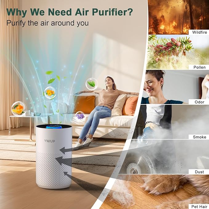 Air Purifiers for Bedroom Home up to 1250 ft² - Vniup H14 True HEPA Room Air Purifiers for Bedroom, with Fragrance Function Sleep Mode& Light Mode Air Cleaner for Pet Dander Odor Dust Smoke