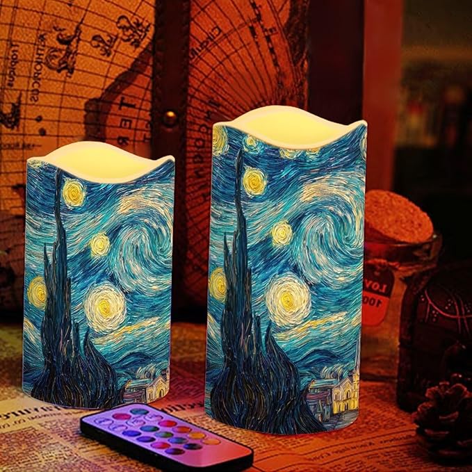 Starry Night Plastic Flameless Candles with Remote Control and Timer LED Flickering Battery Electric Pillar Candles for Table Decoration