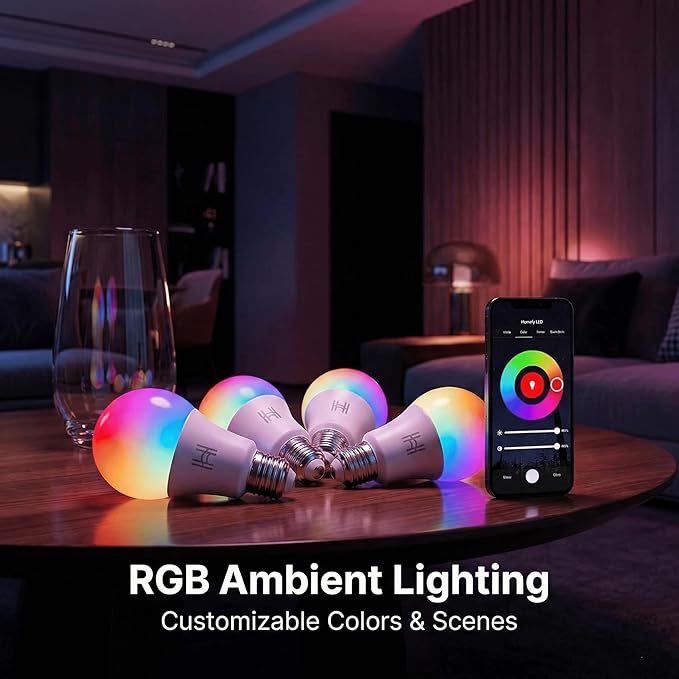 Smart Light Bulbs 2 Pack, A19 Color Changing LED (800 Lumens), WiFi & Bluetooth, Music Sync, Compatible with Alexa & Google Assistant, No Hub Needed, 16 Million Colors