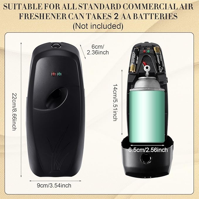 Maxcheck Automatic Air Freshener Spray Dispenser 2 Pack Wall Mounted Free Standing Restroom Air Freshener Battery Operated Automatic Sprayer Dispenser for Home Bathroom Commercial Time Scent(Black)