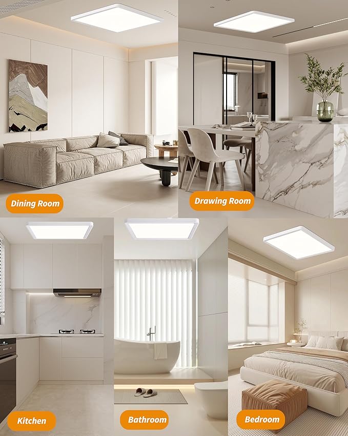 Square Led Flush Mount Ceiling Light,16 Inch 40w 3820lm led Light 3000k,4000k,6000k CCT Selectable,Flat Panel Super Slim Led Ceiling Light Fixture,for Living Dining Kitchen Bedroom Room (2Pack-White)