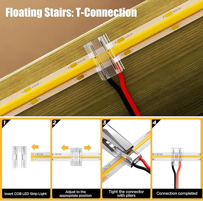 Motion-Activated LED Stair Lighting Kit DE-320, 42" Cuttable Strip Light for Indoor Floating Mono Stringer & Cantilever Stairs (Warm White 3000K,14 Steps)