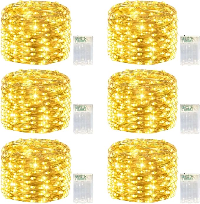 LitHome 6 Pack Warm White Fairy Lights Battery Operated, 20 FT 60 LED Twinkle Lights Battery Operated 2 Modes, Waterproof Led Fairy String Light for Indoor Outdoor Christmas Wedding Bedroom Decor