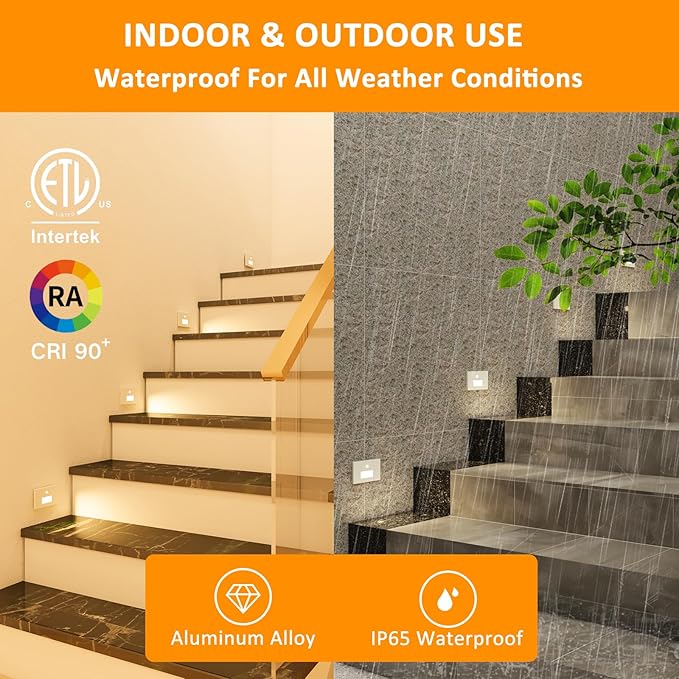 8 Pack Motion Sensor LED Step Lights, 3CCT 120V Hardwired Indoor Outdoor Stair Light, 3.5W 150LM 5%-100% Dimmable Waterproof Staircase Lamp, 3000K/4000K/6000K, Dimmer Switch, ETL, White