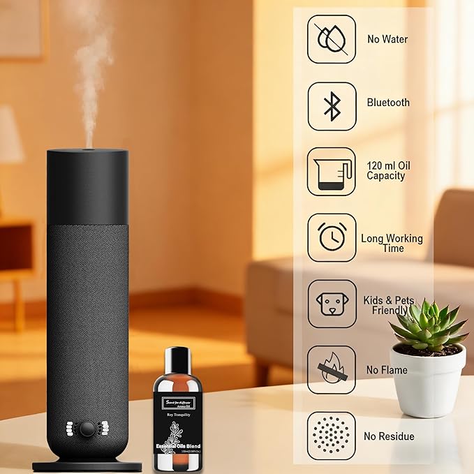 Smart Waterless Essential Oil Diffuser, Scent Air Diffuser with Roy Tranquility Oil Set for Homes Offices Hotels, Covers Up to 1000 Sq.Ft, Adjustable Mist & Timer