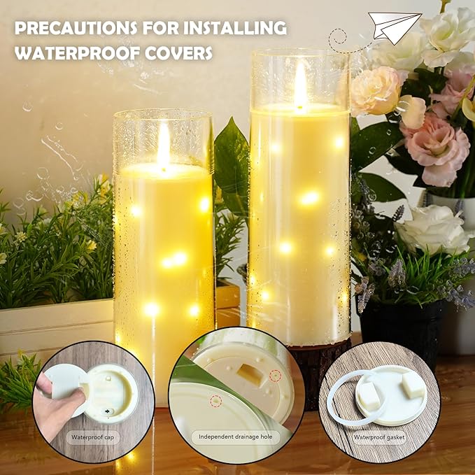 11" x 4" Large Outdoor Waterproof Flameless LED Candles with Remote and Timer,Acrylic Pillar Candles Battery Operated with Embedded Star String for Porch,Patio,Outdoor Decor,Set of 2(Ivory)