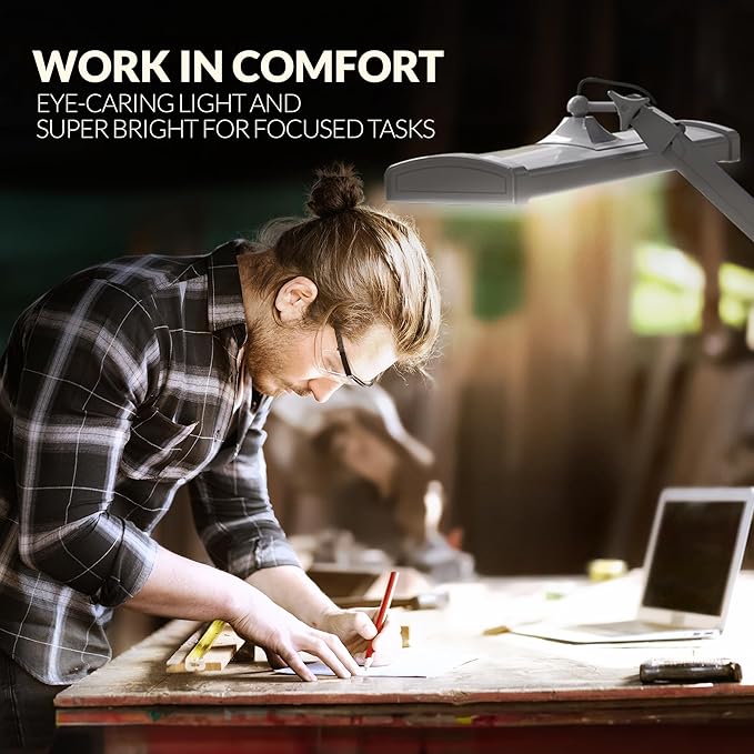 LED Desk Lamp with Clamp, 2300 Lumens, 30W, 24" Wide Shade, 5-Level Dimmable Touch Control Task Lamp, High CRI Flicker-Free Eye Care for Reading Office Crafting Nail Art Workbench (Daylight White)