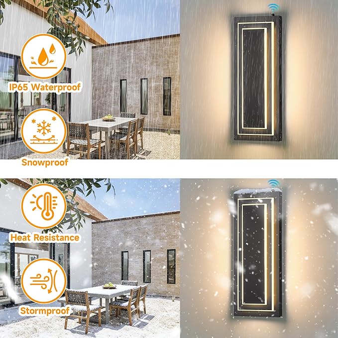 Dusk to Dawn Outdoor Wall Light,15.7 in Black Exterior Light Fixtures,2-Tier Waterproof Modern Outside Lights for House,Porch,Garage,Front Door,Patio with 24W 3000K Warm White Light,1 Pack