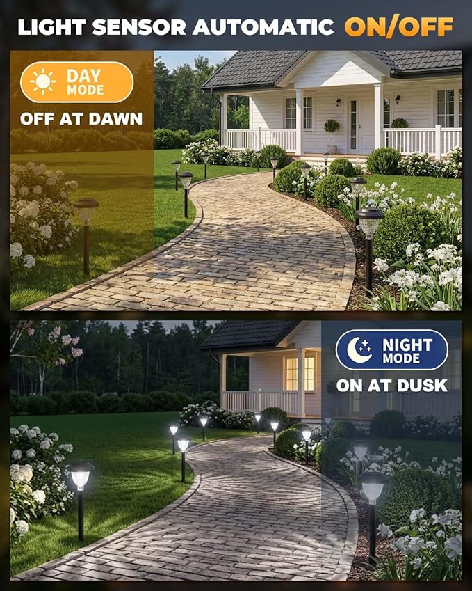 Solar Pathway Lights Outdoor 10 Pack Waterproof Solar Garden Lights Auto On/Off LED Solar Yard Lights 6000K Cool White Solar Stake Lights Outdoor Landscape Path Lights for Driveway Walkway