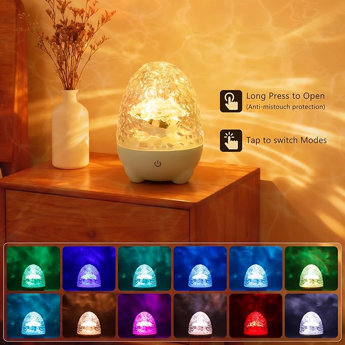 Waterproof Shower Light for Inside Bathroom, Egg-Shape Rechargeable Kids Bath Light, RGBW 13 Color Changing Shower Lamp Ocean Wave Projector Mood Night Lighting