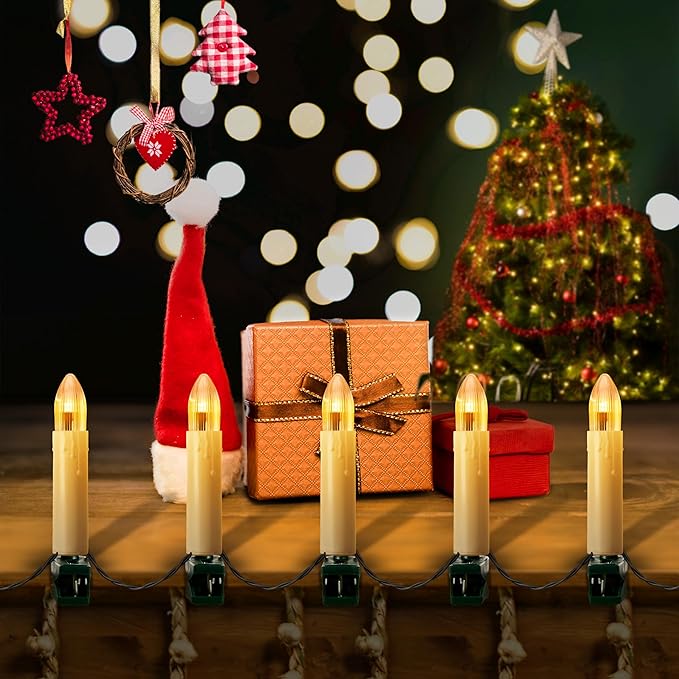 50 Pcs Christmas Flameless Candles Lights, 2025 New Candle Lights with 3 Color & 11 Mode Remote Control, 3D Flickering LED Candle String Lights for Christmas Trees, Fireplaces, Church, Wedding