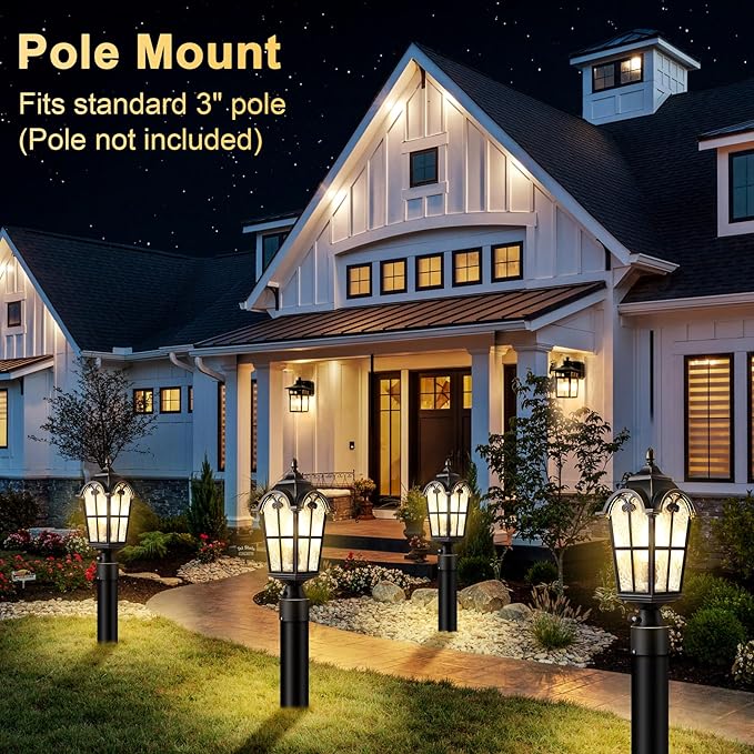 Dusk to Dawn Outdoor Post Lights,Black Waterproof Lamp Post Light Fixture, Aluminum Lamp Posts Outdoor Lighting Pole Lantern for Outside Yard Patio Pathway Garden Deck, Hard Wired