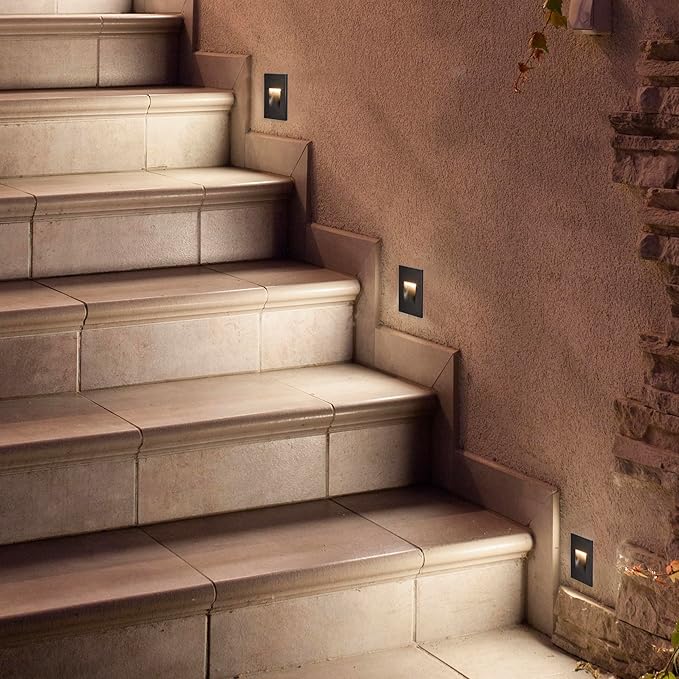 Maxxima Vertical LED Step Light, Indoor/Outdoor Stair Light, 3 CCT Color Selectable 3000K, 4000K, 5000K, 60 Lumens, IP65 Rated for Outdoor and Damp Locations, Black, 2-Pack