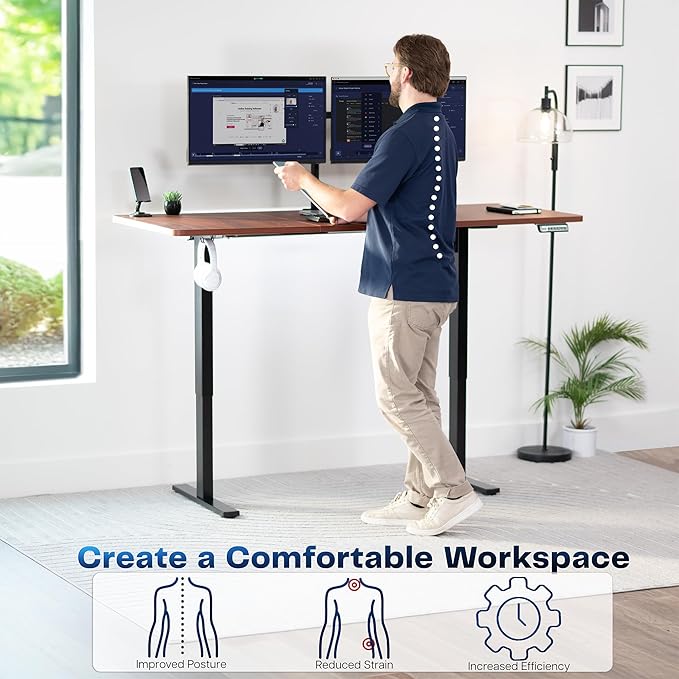VIVO Electric 71 x 30 in Standing Desk, Memory Height Adjustment, 1B Series, Holds 220 lbs, Dark Walnut Top Black Frame, DESK-KIT-1B7D