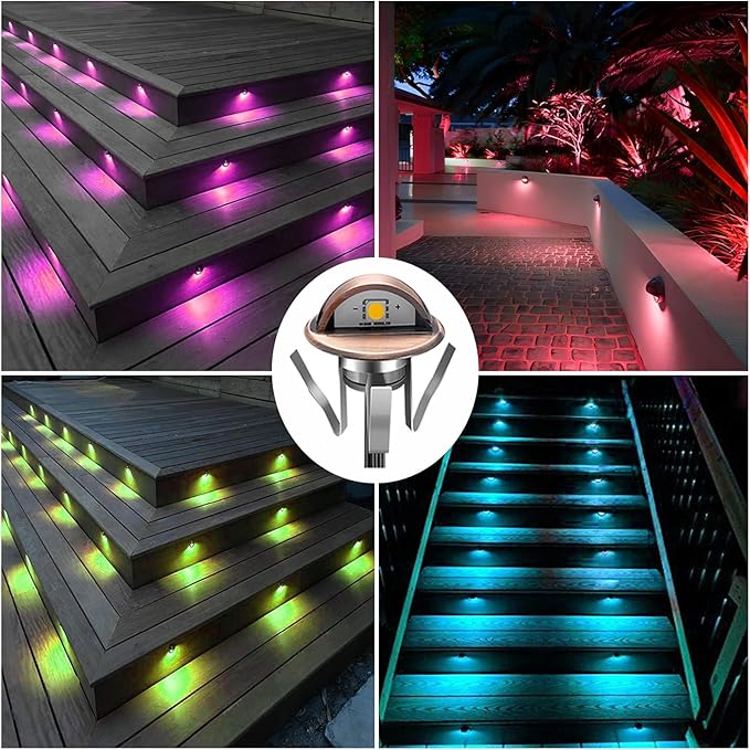 LED Stair Light Low Voltage Waterproof IP65 Outdoor F1.38 Wood 02W~0.4W Multicolored RGB Recessed LED Deck Lighting Yard Garden Patio Step Landscape Pathway Decor Lamp, Bronze (RGB, Pack of 20)
