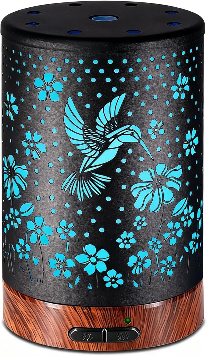 Essential Oil Diffuser Aromatherapy Diffuser - Metal Aroma Diffuser for Home 150ml Ultrasonic Cool Mist Diffuser with 7 Colors Light Auto Shut-Off Protection for Home Office Decor & Gift(Hummingbird)