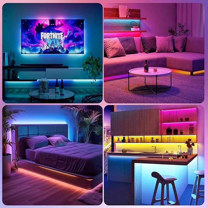 USB 32.8ft LED Strip Lights Color Changing LED Tape Lights with IR Remote Controller and Dimmable LED Strip for Bedroom Cabinet Bar