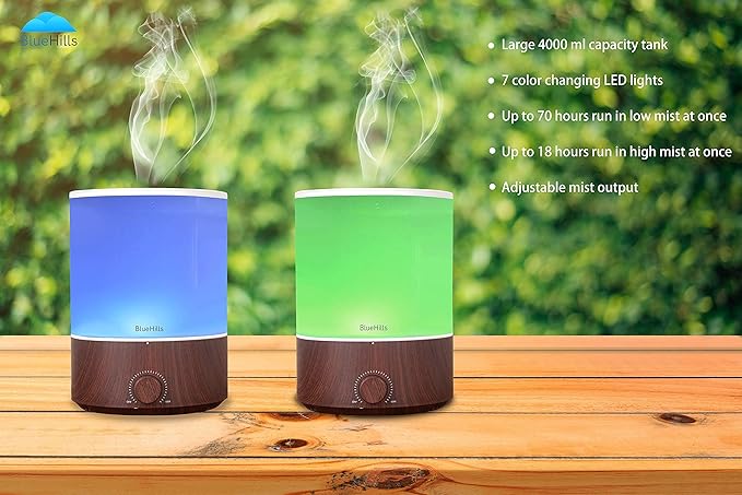 BlueHills Premium Set of Two Large 4000 ML XL Essential Oil Diffusers Humidifier Combo for Large Room Home with Décor LED Lights Great Gift – Value Pack of Dark Wood Grain and White