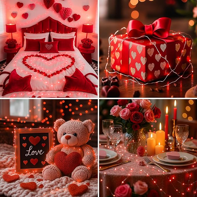 20 Pack Fairy Lights Battery Operated - 7ft 20 Led Twinkle Lights 3 Modes, Bulk Mini String Lights Waterproof for Mason Jars Vases DIY Party Wedding Decoration Christmas - Red