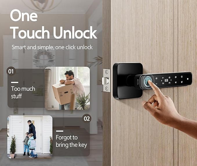 【WiFi-Free】 4-in-1 Smart Fingerprint Door Knob Lock(Fingerprint/Code/IC Card/Key), No App Required, Door Locks for Bedrooms & Offices, Biometric Thumbprint Door Knobs with Code & Keypad, Auto Lock