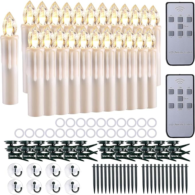 24 PCS LED Flameless Taper Candles, Battery Operated with Remote Updated Timer Function, Flickering Warm White Light, Perfec for Window and Christmas Decor
