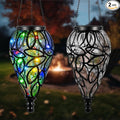 2 Set Solar Hanging Lantern Lights Outdoor Chandelier Moroccan Hanging Solar Light Tear-Shaped 15 LEDs Cool White with S Hooks for Summer Garden Yard Pathway Landscape Porch Decor(Multi-Color)