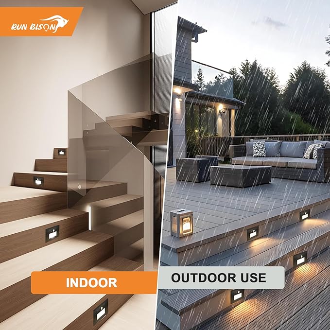 Horizontal LED Step Lights, Motion Sensor & Dusk to Dawn, IP65 Waterproof, 3000K-5000K Adjustable, 3W 120V Bronze Stair Lights Tread Lighting Indoor Outdoor, ETL Listed - 4PK