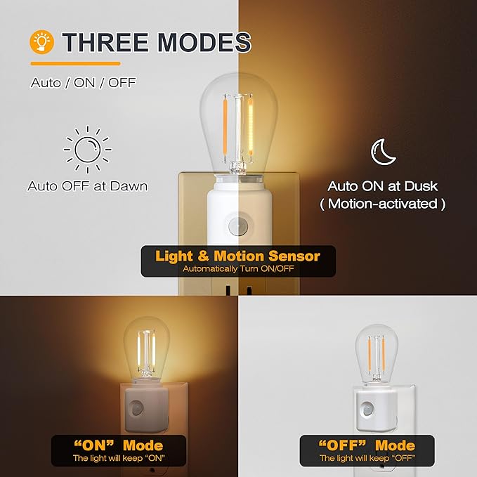 LED Motion Sensor Night Light, 2-Pack, Motion Activated Night Light, Night Lights Plug into Wall Motion Sensor, 2700K Warm, Adjustable Brightness 10-100LM, for Kids Adults Bathroom Bedroom