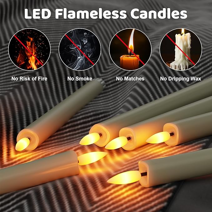 Flameless Taper Candles Battery Operated, Ivory LED Candles with Flickering Flame, 10.23" Plastic Electric Candlesticks, Remote Control & Timer for Home, Wedding, Christmas Decoration (Set of 6)