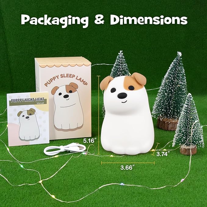 Squishy Puppy Night Light with RGB Mode 3 Brightness Adjustable Nursery Breastfeeding Nightlight Cute Novelty Smile Dog Animal Lamp Rechargeable Silicone Touch Bedside Lamp for Bedroom Dorm Decor