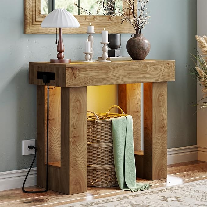 Unikito 39" Entryway Table with Socket and Sensor Light, Narrow Console Table with Storage Behind Couch, Farmhouse Entryway Table for Hallway, Behind The Couch, Living Room, Foyer