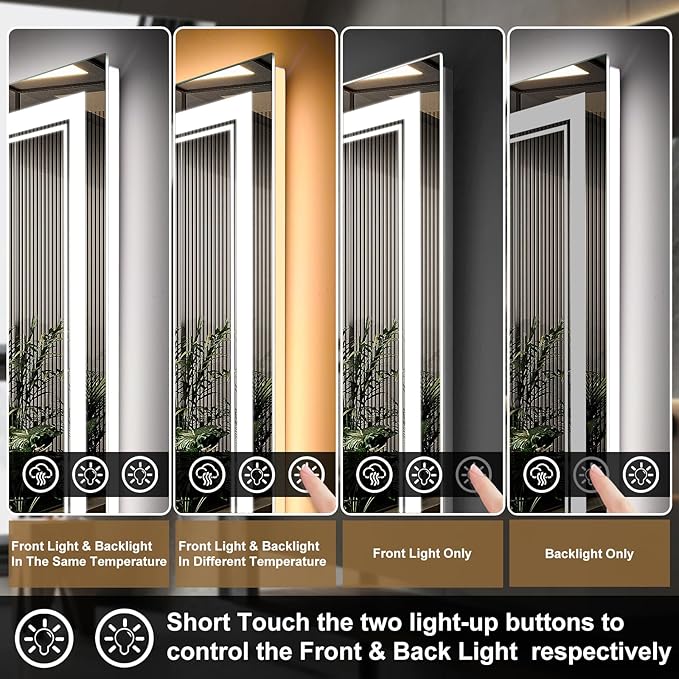 72x40 Inch LED Bathroom Mirror with Frontlit & Backlit（Independent Control）, Lighted Mirror for Bathroom Wall with 3-Color Dimmable & Anti-Fog, Vanity Mirror with Lights